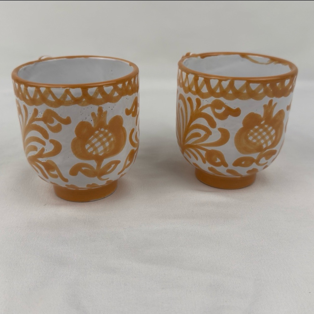 Pomelo Spain Hand Painted Pottery Mug Set 2 Terracotta Peach Bird - Picture 3 of 14